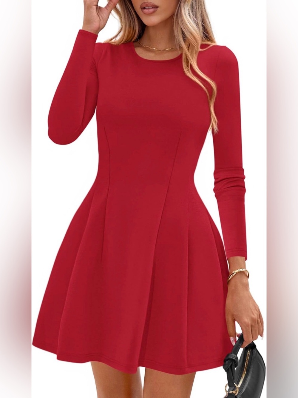 NWOT Women's Red Long-Sleeve Fit & Flare Dress A-line, Small